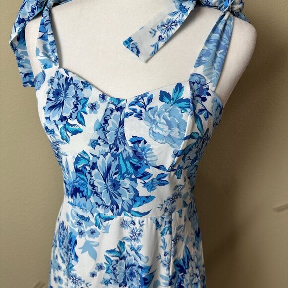 SHEIN Blue & White Floral Toile Midi Sundress Dress Size Small - Picture 4 of 12